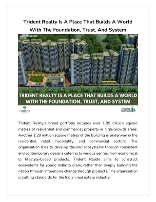 Trident Realty Is A Place That Builds A World With The Foundation, Trust, And System