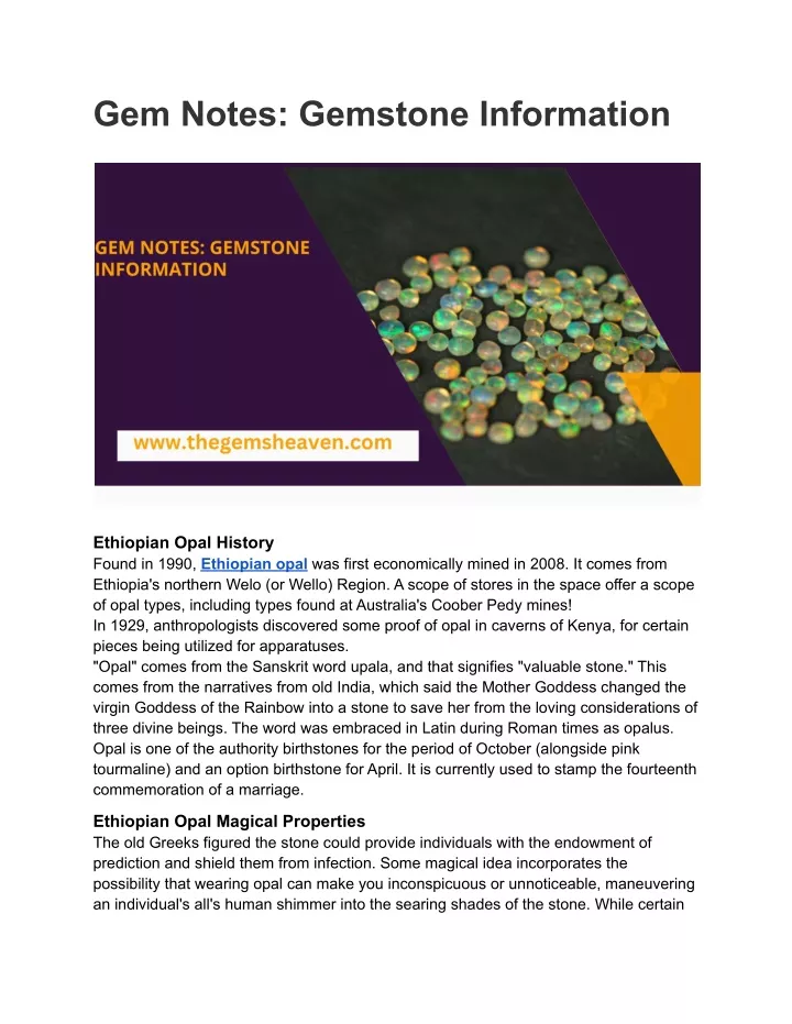 gem notes gemstone information