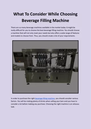 What To Consider While Choosing Beverage Filling Machine