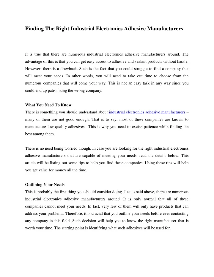 finding the right industrial electronics adhesive