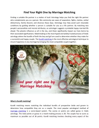 find your right one by marriage matching