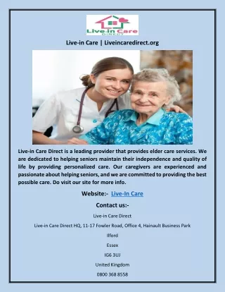 live in care liveincaredirect org