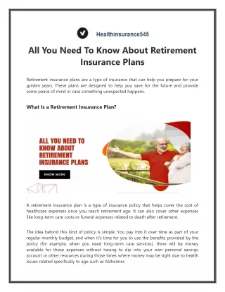 All You Need To Know About Retirement Insurance Plans