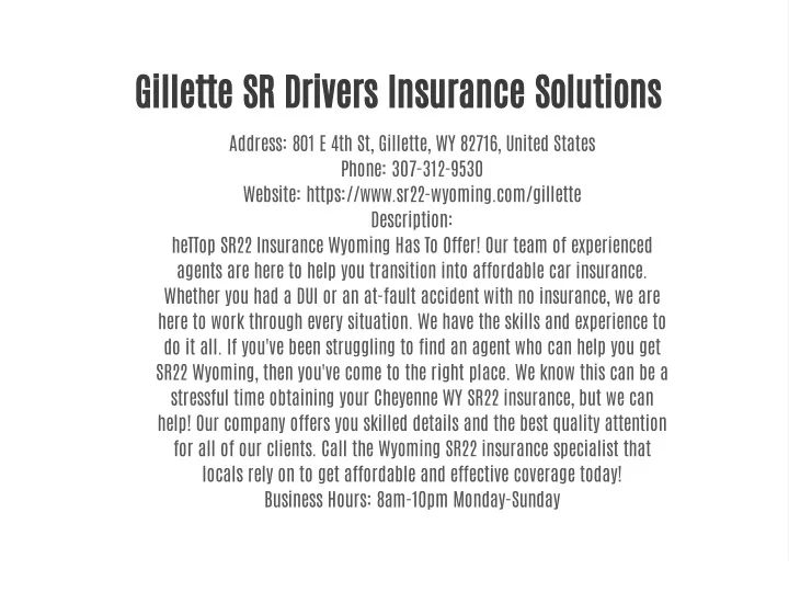 gillette sr drivers insurance solutions