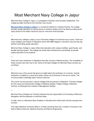 Most Merchant Navy College in Jaipur