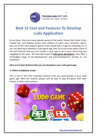 Best 12 Cost and Features To Develop Ludo App
