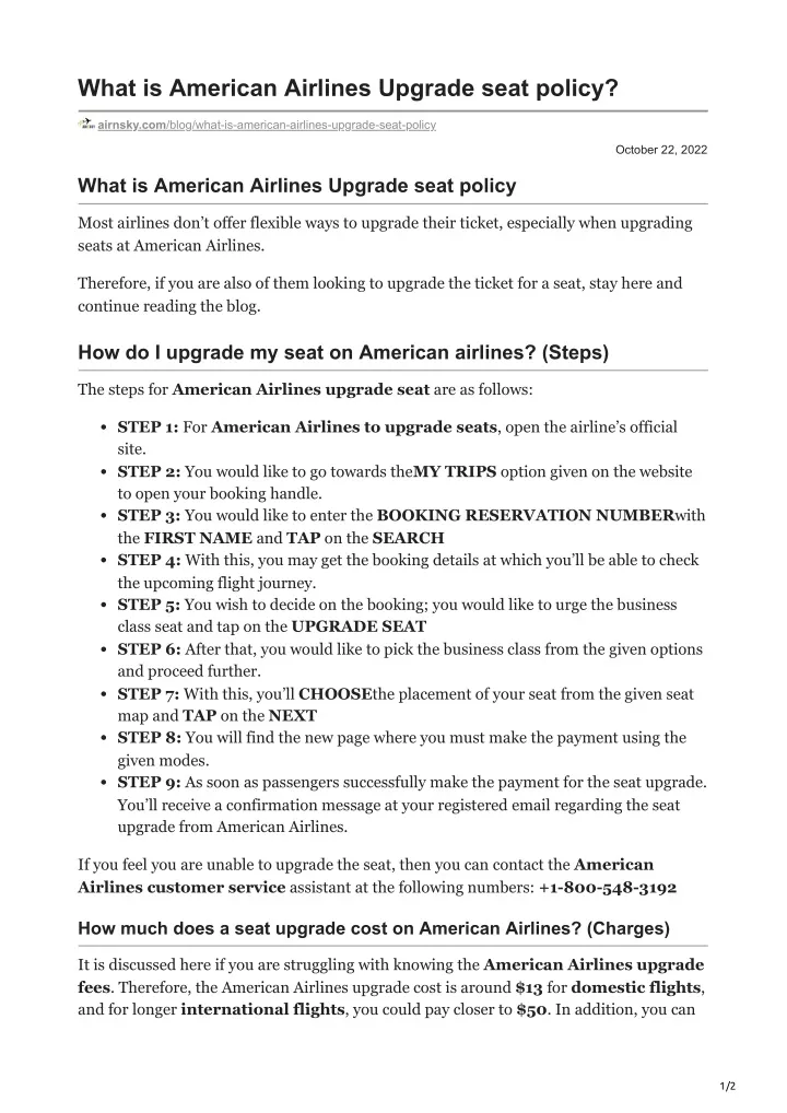 what is american airlines upgrade seat policy