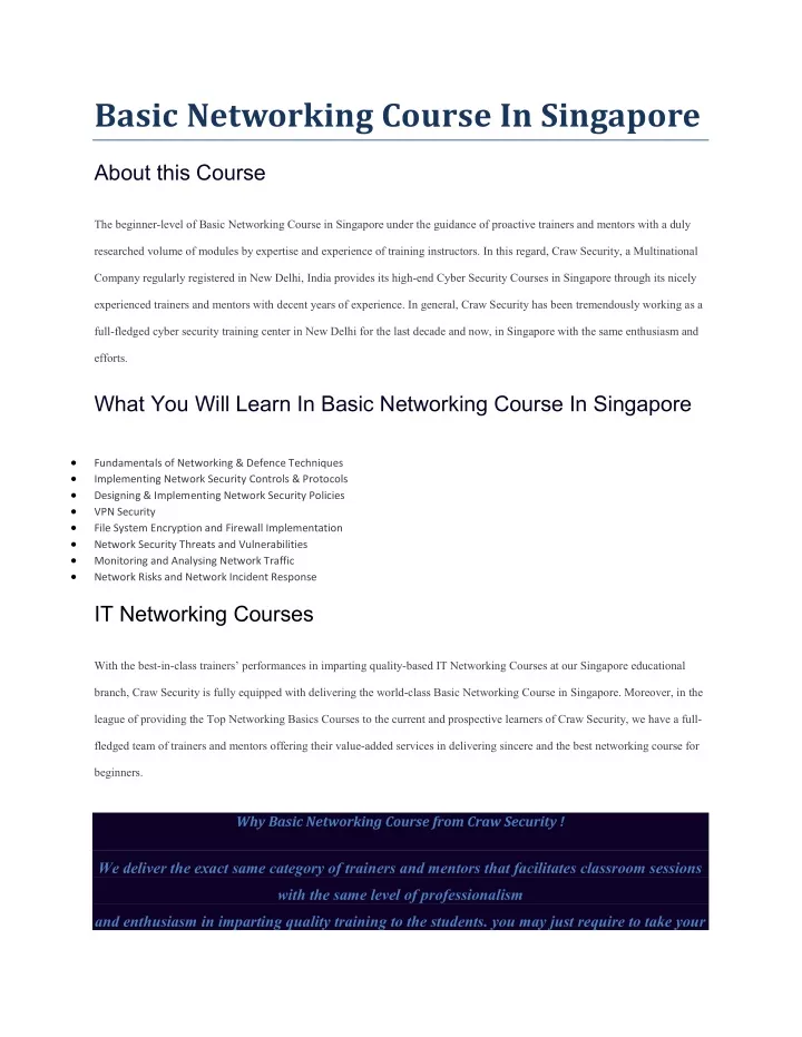 basic networking course in singapore