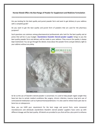 Horster Biotek Offers the Best Range of Powder for Supplement and Medicine Formulation