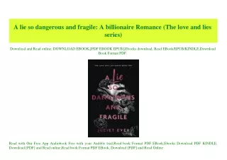 (READ-PDF!) A lie so dangerous and fragile A billionaire Romance (The love and lies series) Pdf
