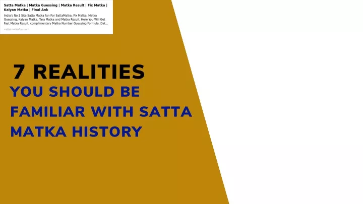 7 realities you should be familiar with satta