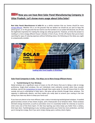 Now you can have Best Solar Panel Manufacturing Company in Uttar Pradesh
