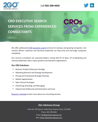 CRO EXECUTIVE SEARCH SERVICES FROM EXPERIENCED CONSULTANTS
