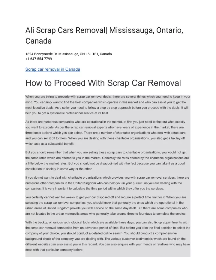 ali scrap cars removal mississauga ontario canada