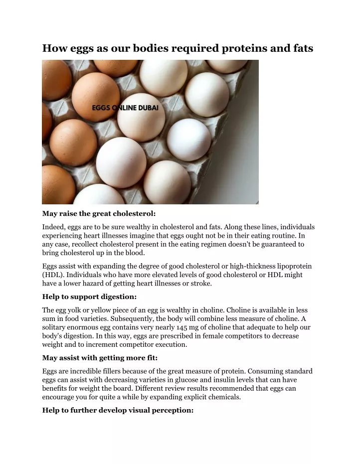 how eggs as our bodies required proteins and fats