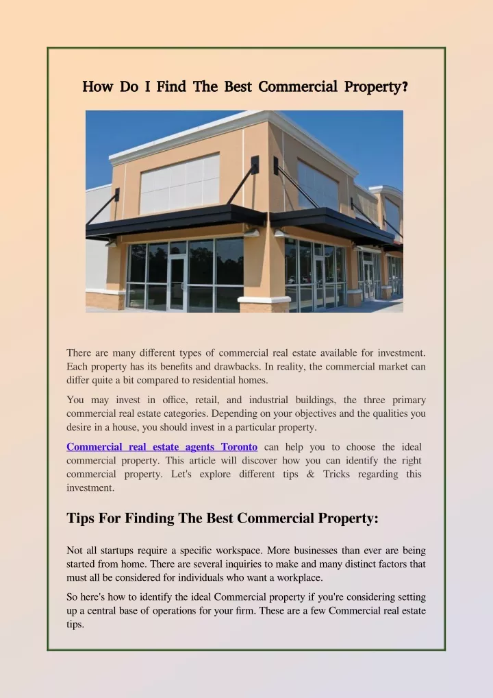 how do i find the best commercial property