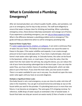 What Is Considered a Plumbing Emergency