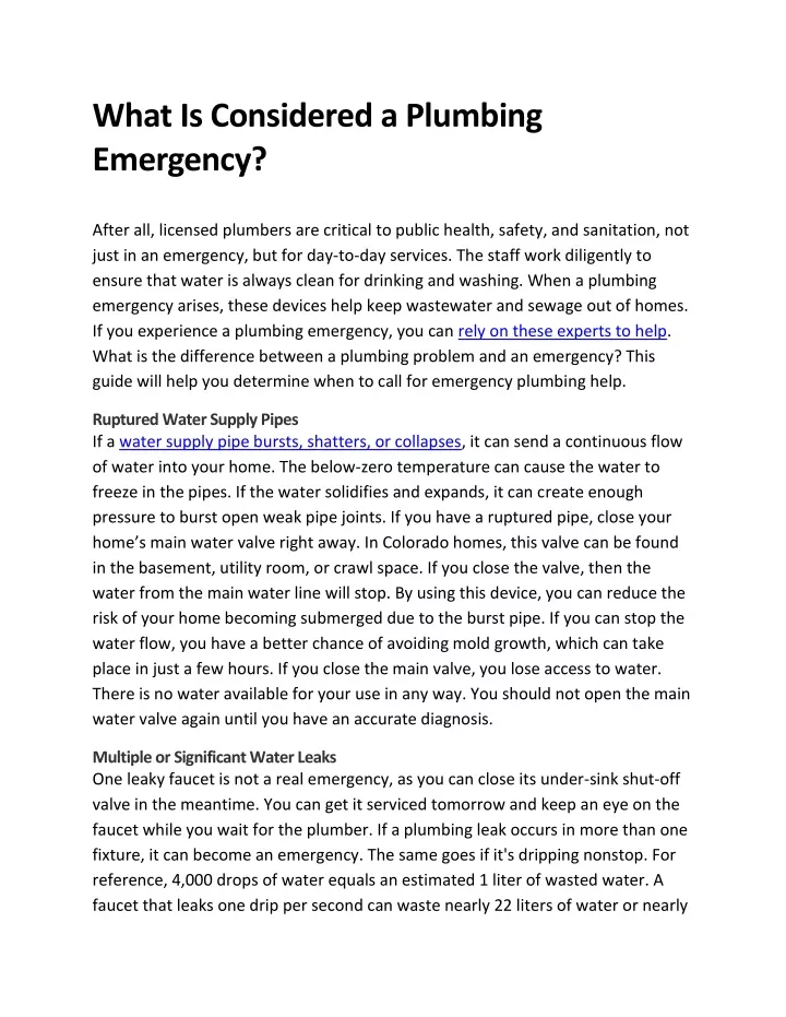 what is considered a plumbing emergency