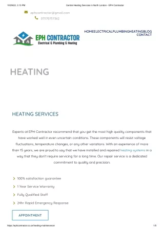Central Heating Services in North London - EPH Contractor