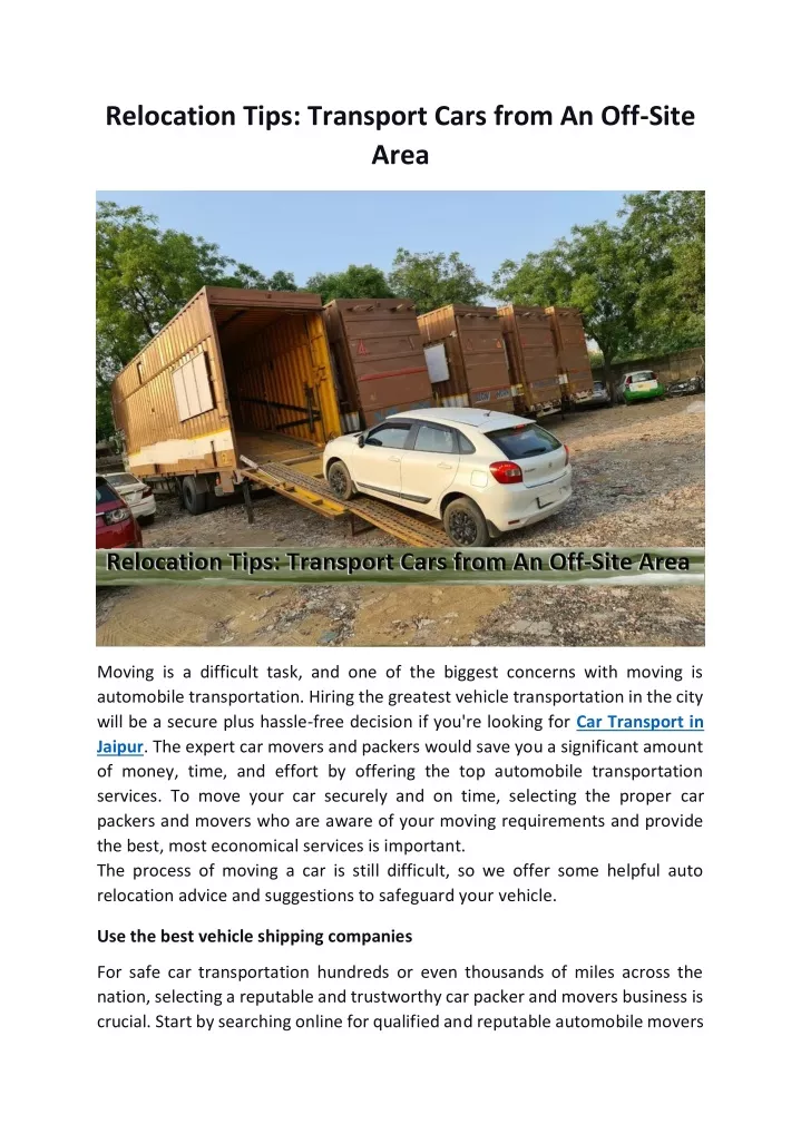 relocation tips transport cars from an off site