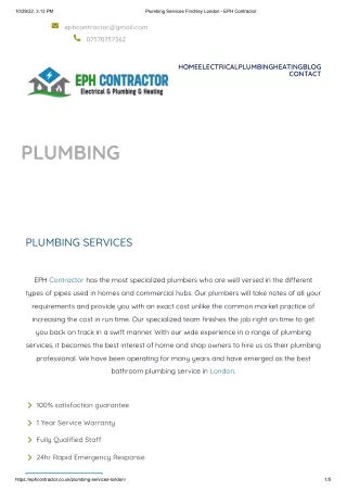 Plumbing Services Finchley London - EPH Contractor