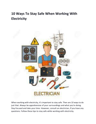 10 Ways To Stay Safe When Working With Electricity