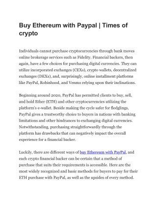 Buy Ethereum with Paypal - Times of crypto