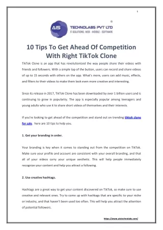 10 Tips To Get Ahead Of Competition With Right TikTok Clone