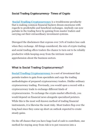 Social Trading Cryptocurrency - Times of crypto