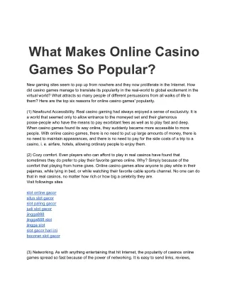 What Makes Online Casino Games So Popular