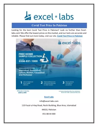 Covid Test Price In Pakistan  Excel-labs
