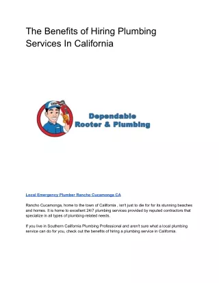 Local Emergency Plumber Rancho Cucamonga CA