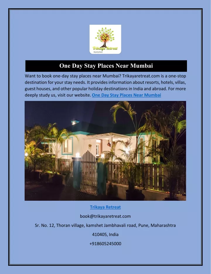 one day stay places near mumbai
