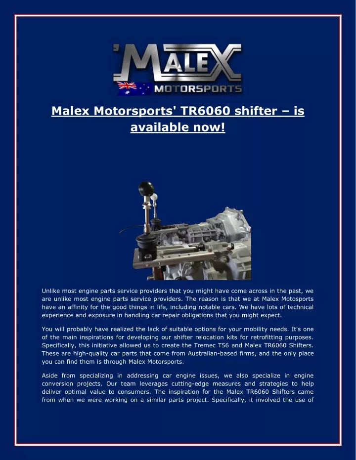 malex motorsports tr6060 shifter is available now