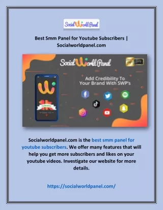 Best Smm Panel for Youtube Subscribers | Socialworldpanel.com