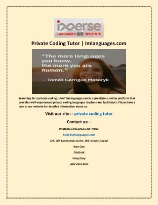 Private Coding Tutor  Imlanguages com