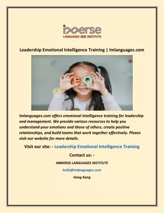 Leadership Emotional Intelligence Training  Imlanguages com