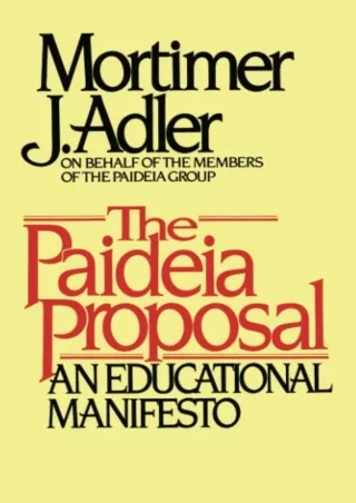 eBOOK  The Paideia Proposal An Educational Manifesto