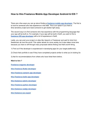 How to Hire Freelance Mobile App Developer Android & IOS ?