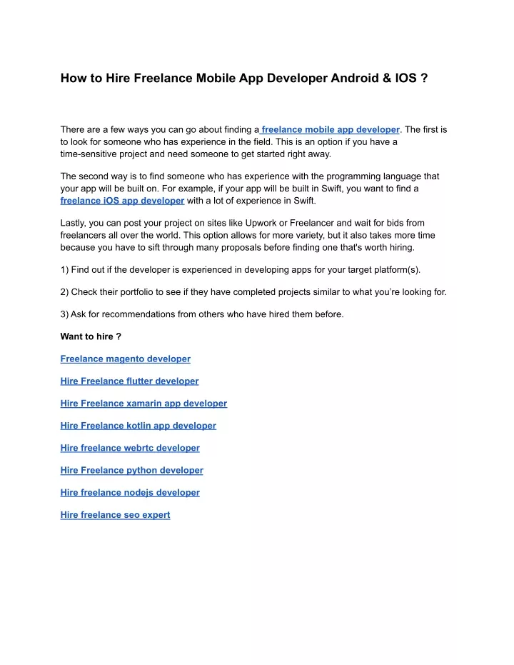 PPT How to Hire Freelance Mobile App Developer Android & IOS