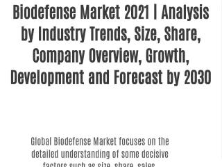 Biodefense Market 2021 | Analysis by Industry Trends, Size, Share, Company Overview, Growth, Development and Forecast by