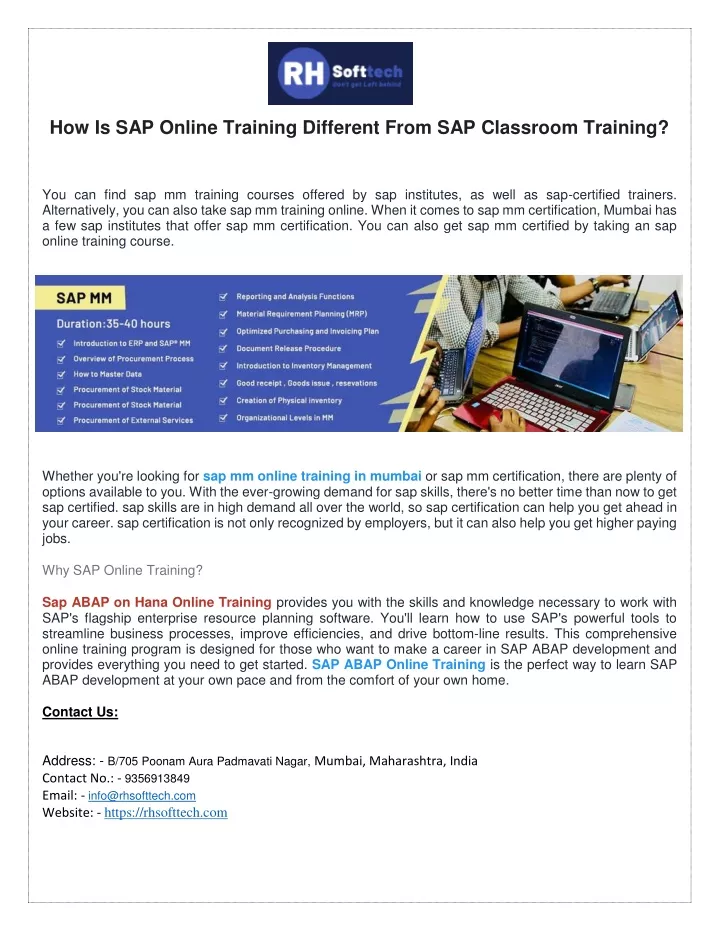 how is sap online training different from