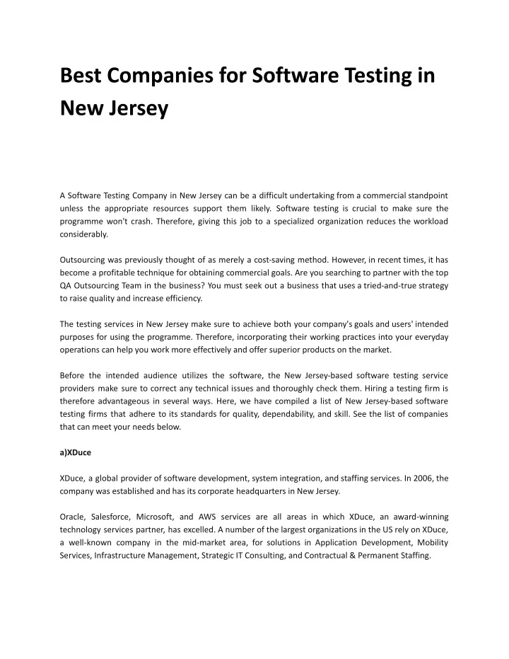 best companies for software testing in new jersey