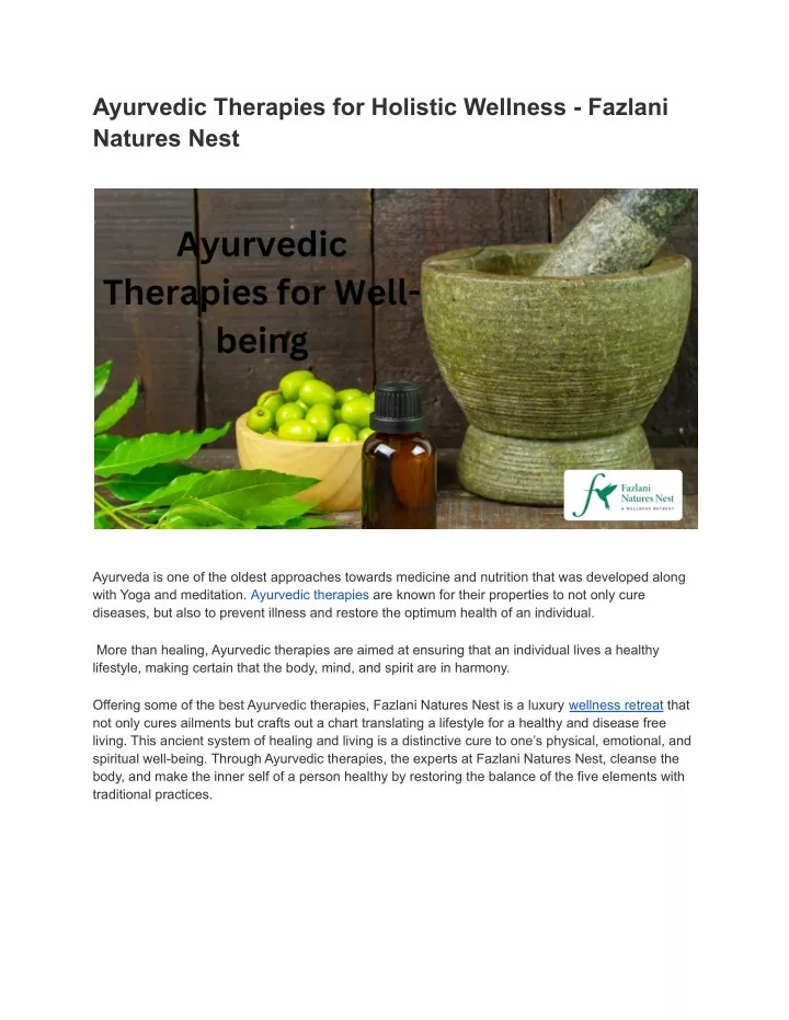 PPT - Ayurvedic Therapies For Holistic Wellness - Fazlani Natures Nest ...