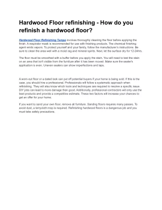 Hardwood Floor refinishing - How do you refinish a hardwood floor