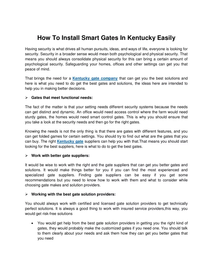 how to install smart gates in kentucky easily