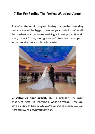7 Tips For Finding The Perfect Wedding Venue
