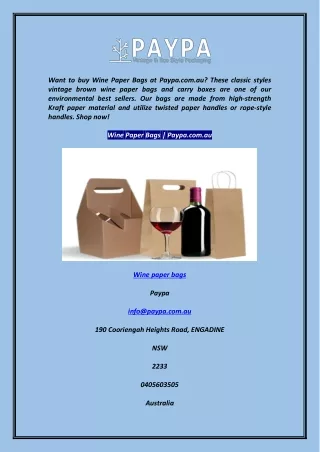 Wine Paper Bags  Paypa.com.au