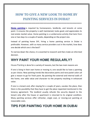 HOW TO GIVE A NEW LOOK TO HOME BY PAINTING SERVICES IN DUBAI
