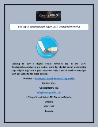 Buy Digital Social Network Tag in Usa | Onetaphello.com/us